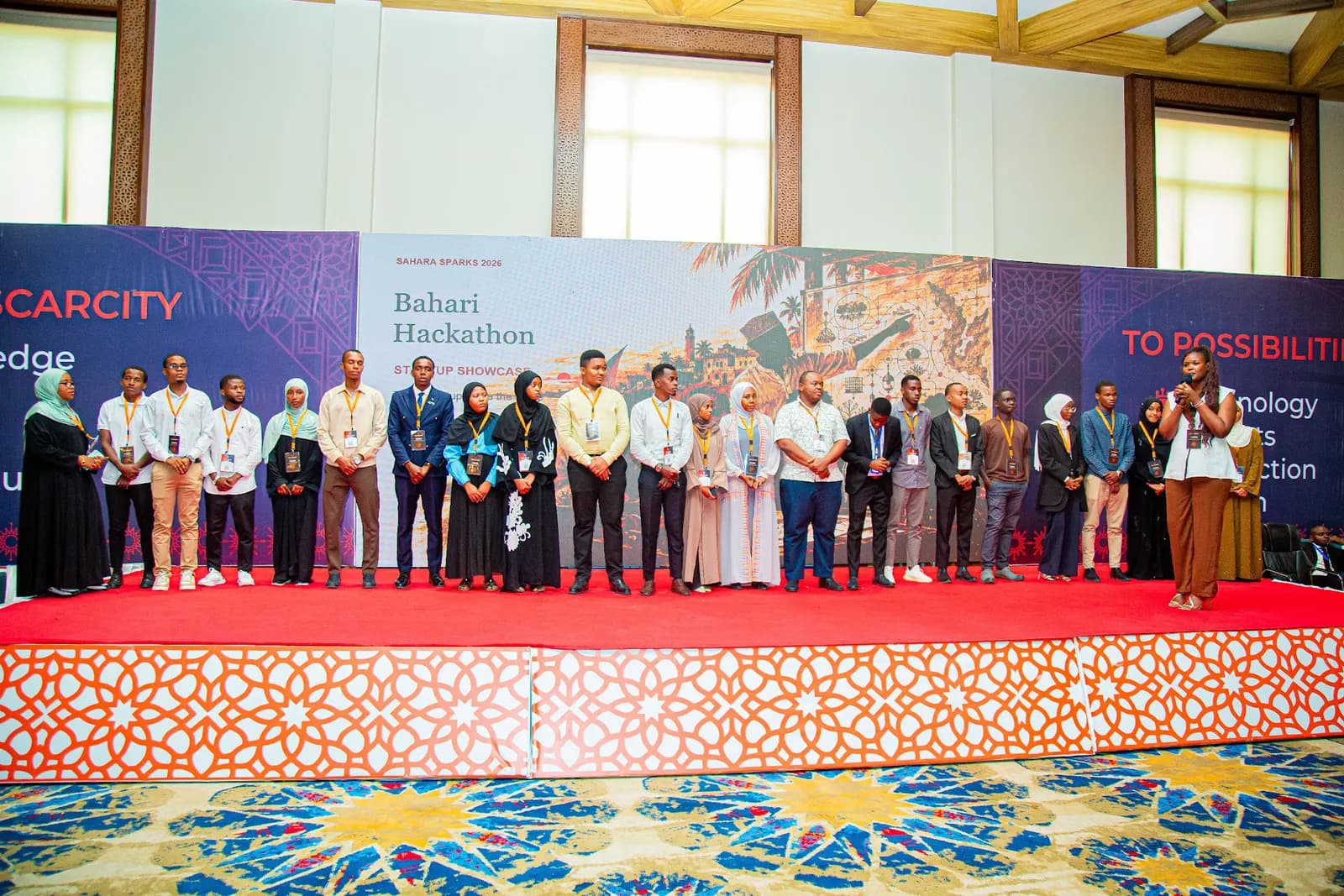 Bahari Hackathon participants on stage